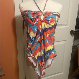 Colorful Halter One-Piece Swimsuit NWT